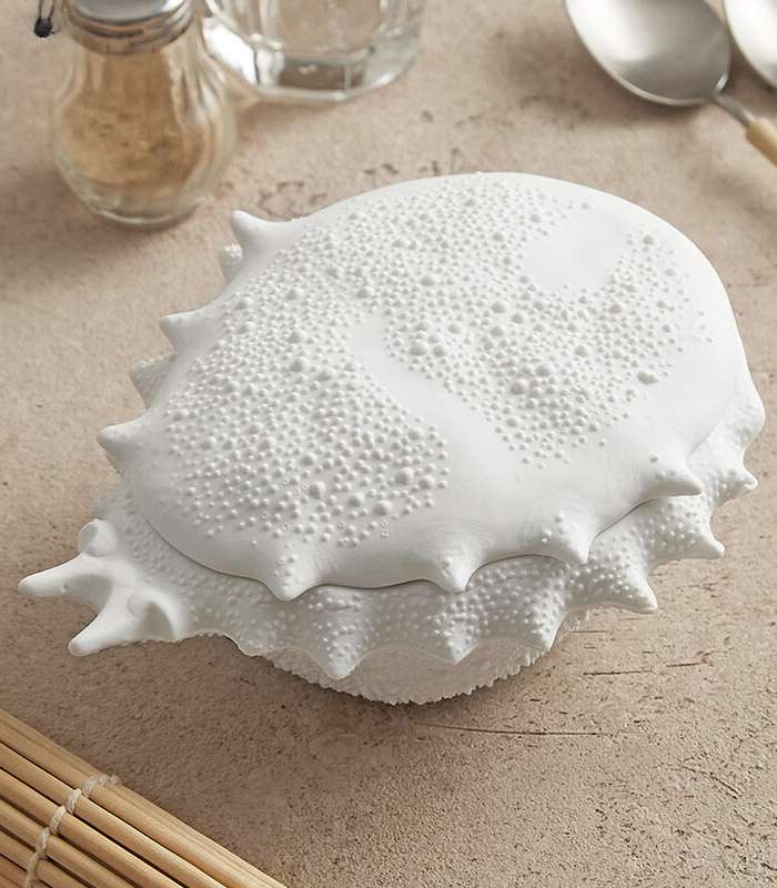 Ceramic Crab Bowl with Lid - White