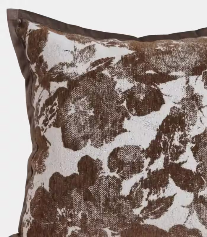 Jacquard Floral Cushion Cover – Rich Brown and Cream Botanical Design Decorative Pillow Case