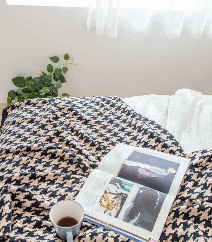 Houndstooth Throw Blanket Soft Cotton Large 150x200cm