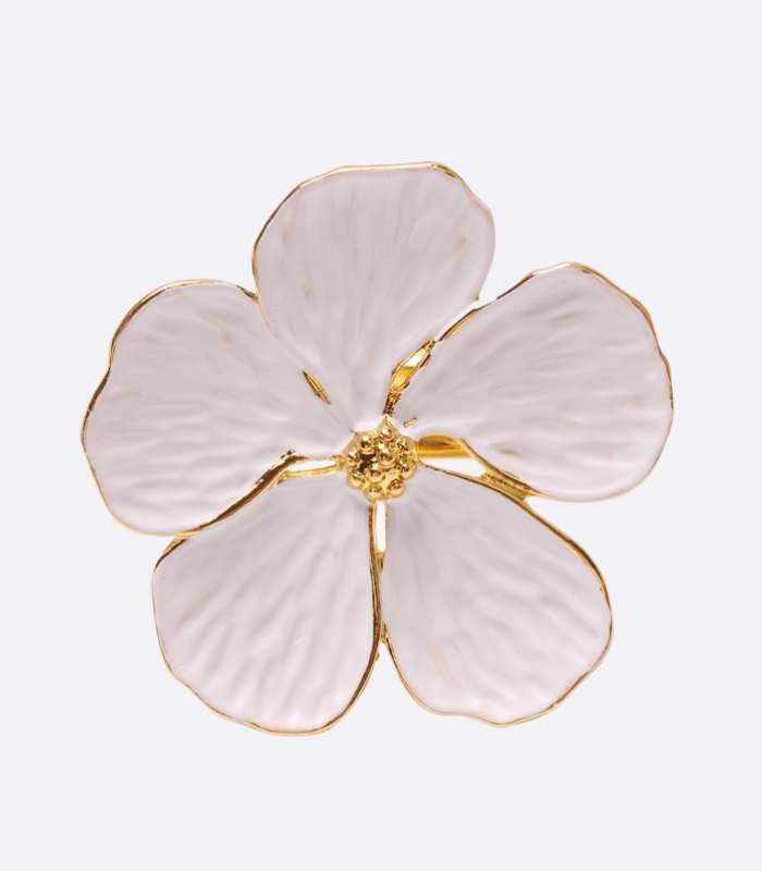 Set of 6 Gold & White Floral Metal Napkin Rings