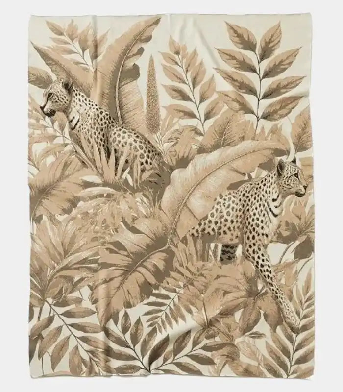 Serengeti Knitted Acrylic Blanket – Leopard and Tropical Foliage Print