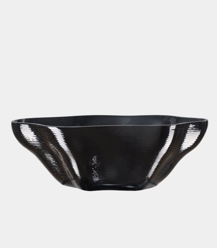 Modern Black Glass Vase & Bowl Collection | 3D Ripple Texture | Contemporary Home Decor