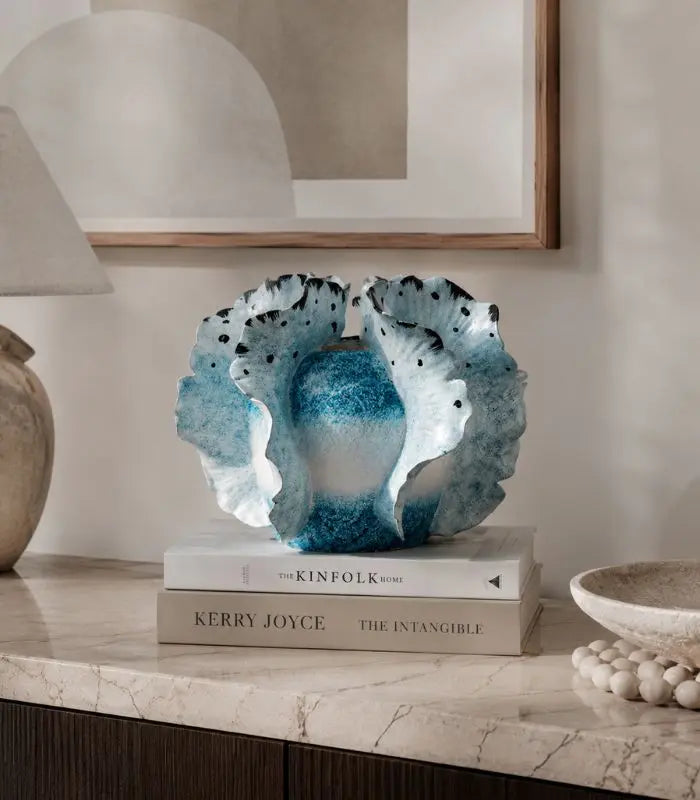 Cerulean Ceramic Vase – Sculptural Petal Design in Hand-Painted Gradient