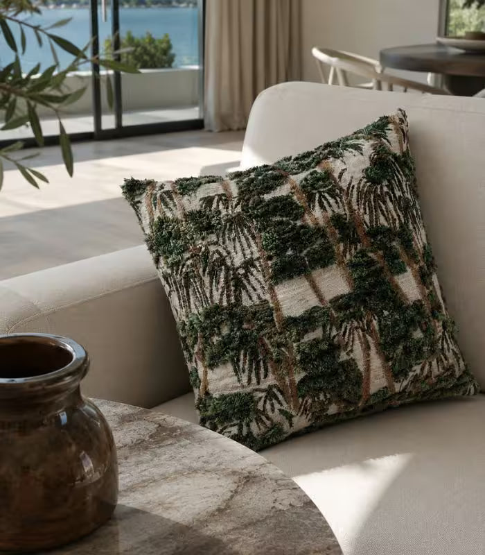Palm Grove Jacquard Cushion Cover — Handcrafted Tropical Woven Design | Botanical Forest Green & Ivory 45 cm (18 in)