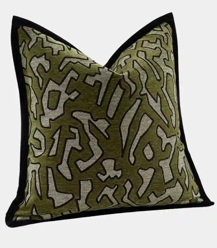 Geometric Tribal Chenille Cushion Cover Green