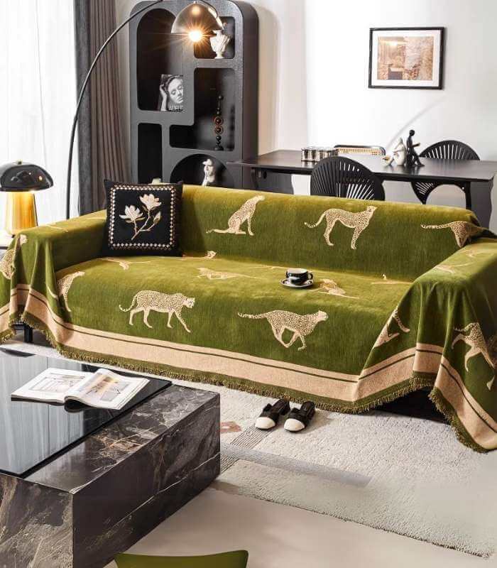 Leopard Print Sofa Cover | Couch Cover Chenille Jacquard