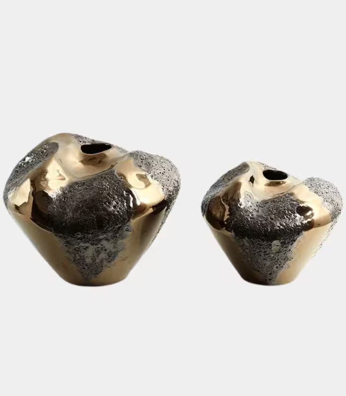 Delvara Sculptural Porcelain Vase – Artisan Gold and Textured Finish