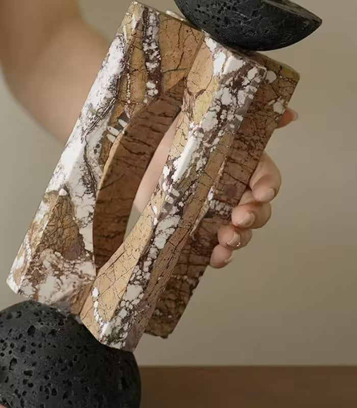 Corteccia Marble & Lava Stone Candle Holder – Natural Stone Pillar, 2 Sizes
