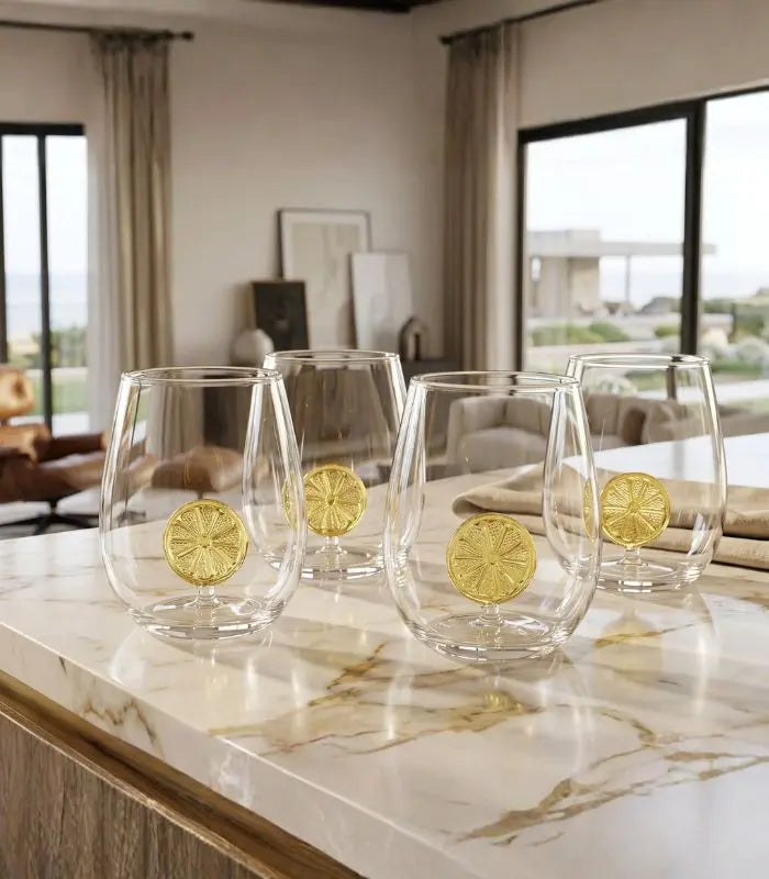 Set of 2 Citrus Glass Tumbler Set – Handcrafted with Lemon Slice Design