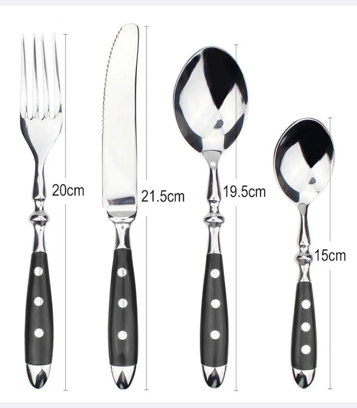 24 Pcs Cutlery Set Winchester Crest Resin and 18/10 Stainless Steel Set for 6 Black