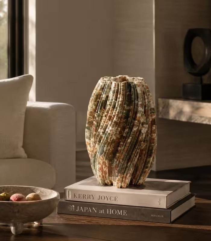 Portia Hand-Painted Ceramic Vase – Textured Pleated Design in Earthy Tones 28 cm (11 in)