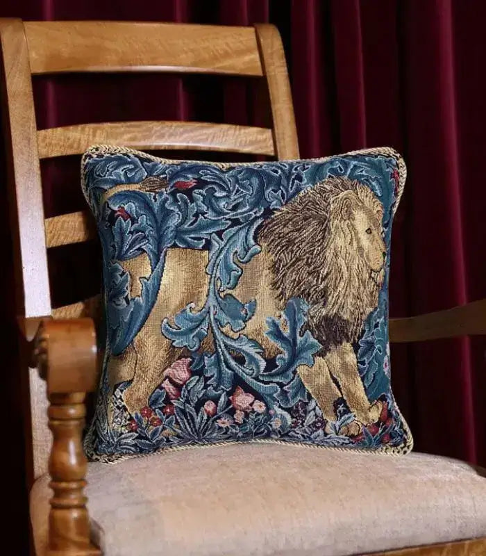 Imperial Leo Art Deco Jacquard Cushion Cover - Luxurious Lion Tapestry