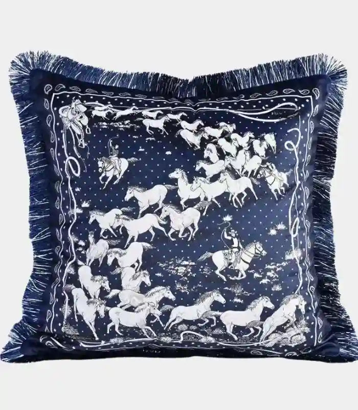 Pegasus Velvet Cushion Cover – Celestial Mythology in Navy and White Decorative Pillow Cases