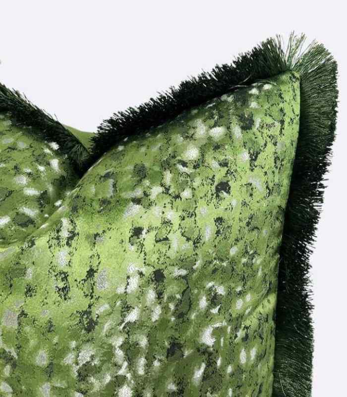 Jacquard and Velvet Cushion Cover with Fringe Green Woven 45 cm