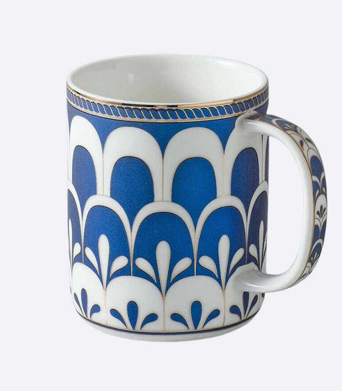 Bathroom Accessories Mouthwash Mug Blue & White Ceramic