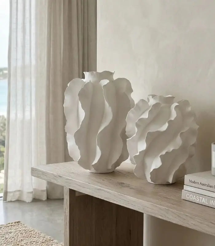 The Cascade Sculptural Ceramic Vase White Handcrafted Large