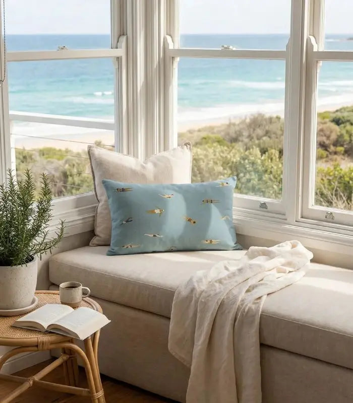 Riviera Swimmers Cushion Cover – Vintage Beach Scene Print