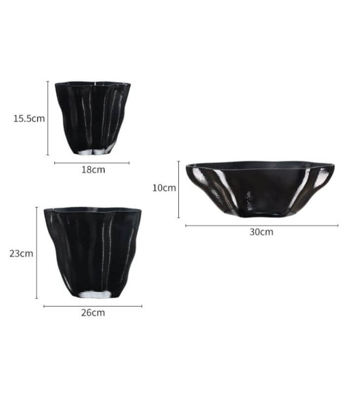 Modern Black Glass Vase & Bowl Collection | 3D Ripple Texture | Contemporary Home Decor