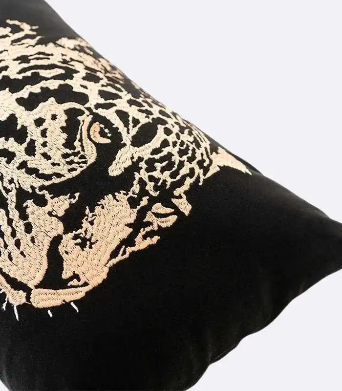 Cushion Cover Velvet Leopard Embroidery Black
