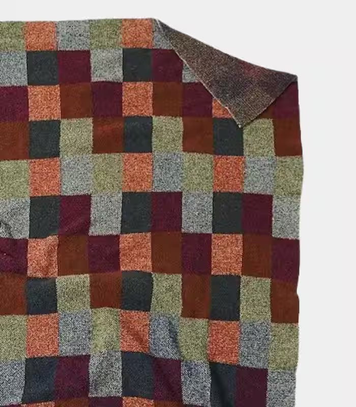 Brighton Multi-Colour Checkered Throw Blanket – Chunky Knit Acrylic Blanket for Sofa and Bed 130x160cm