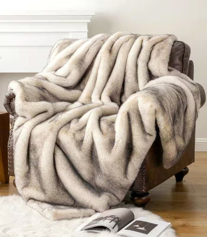 Faux Fur Blanket Throw Cream - Grey