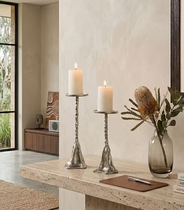 Twisted Pillar Candle Holder – Antique Silver Resin