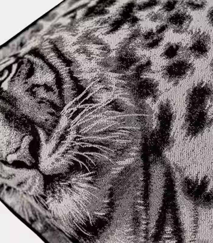 Savanna Wild Cat Cushion Cover – Monochrome Jacquard Wildlife Pillow Case
