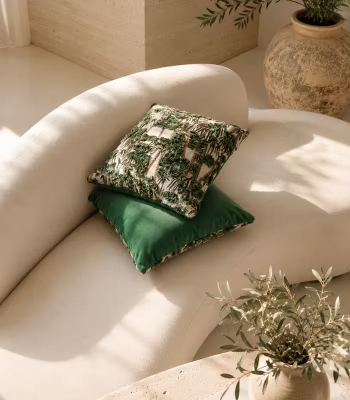 Palm Grove Jacquard Cushion Cover — Handcrafted Tropical Woven Design | Botanical Forest Green & Ivory 45 cm (18 in)