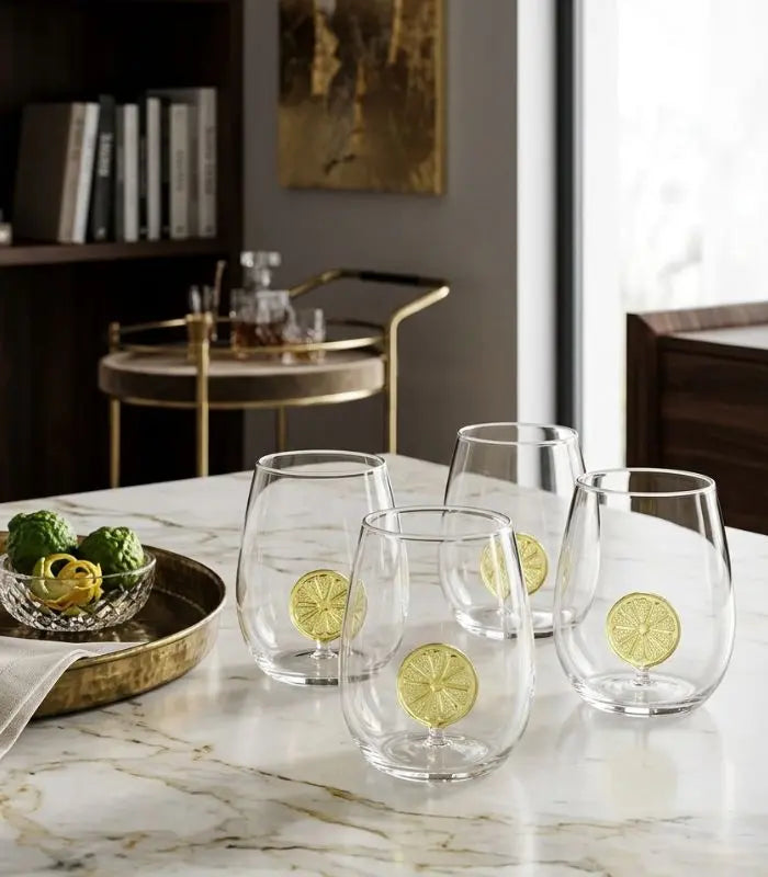 Set of 2 Citrus Glass Tumbler Set – Handcrafted with Lemon Slice Design