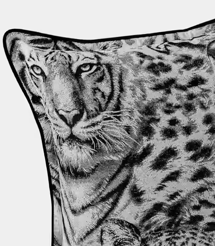 Savanna Wild Cat Cushion Cover – Monochrome Jacquard Wildlife Pillow Case