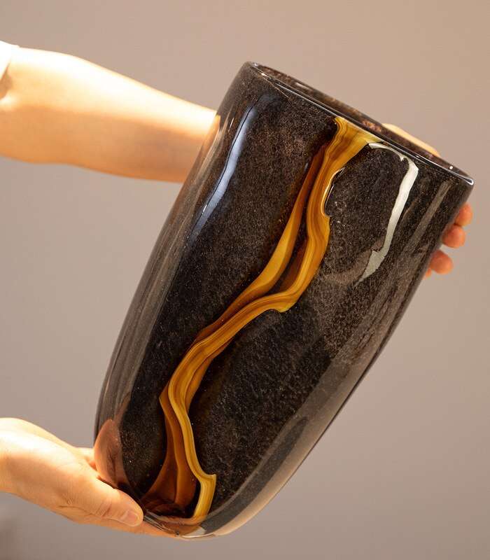 Tabletop Vase Black & Gold Kintsu Glass