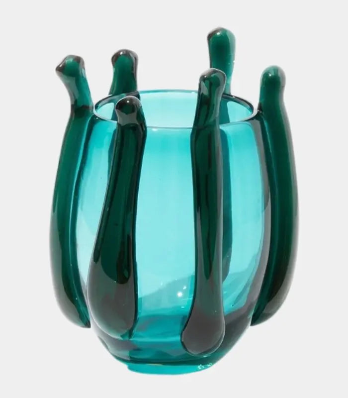 Oceana Glass Vase – Hand-Crafted Sculptural Cage Design in Teal 27 cm