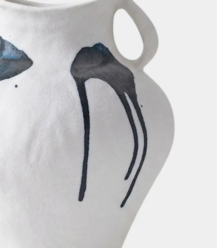Callista Ceramic Vase – Hand-Painted Abstract Ink Design with Twin Handles