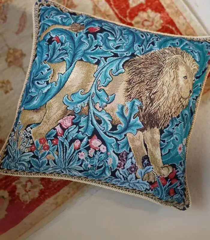 Imperial Leo Art Deco Jacquard Cushion Cover - Luxurious Lion Tapestry