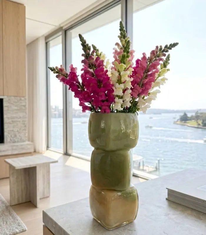 Handcrafted Stacked Glass Vase – Gradient Ombre Design 28 cm