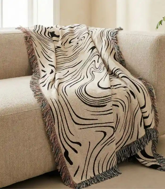 Marbled Tapestry Throw – Woven Abstract Design