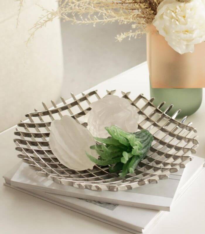 Delmara Lattice Premium Stainless Steel Decorative Fruit Bowl - Modern Geometric Design (35cm/13.8" or 24cm/9.4")