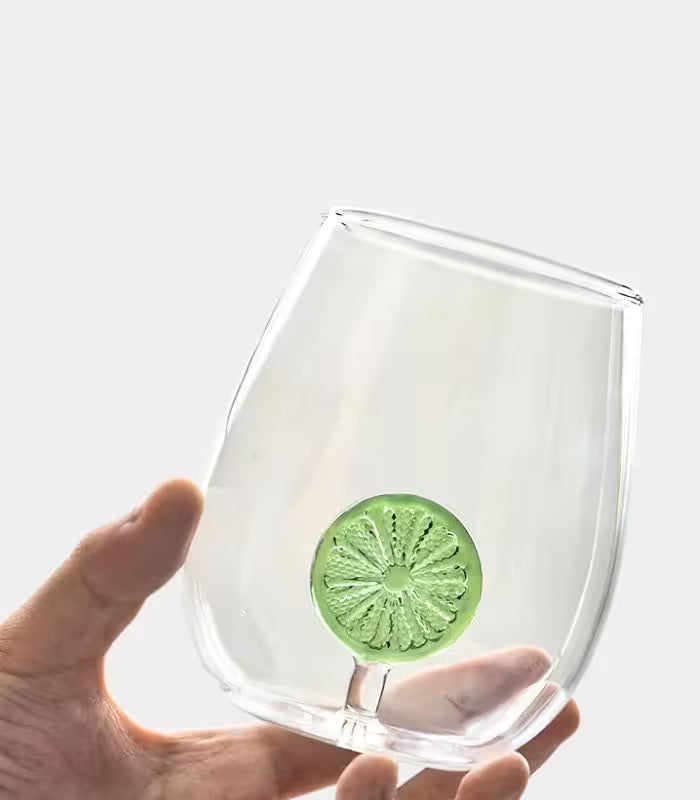 Set 2 Pieces Citrus Glass Tumbler Set – Handcrafted with Fruit Slice Design 350 ml