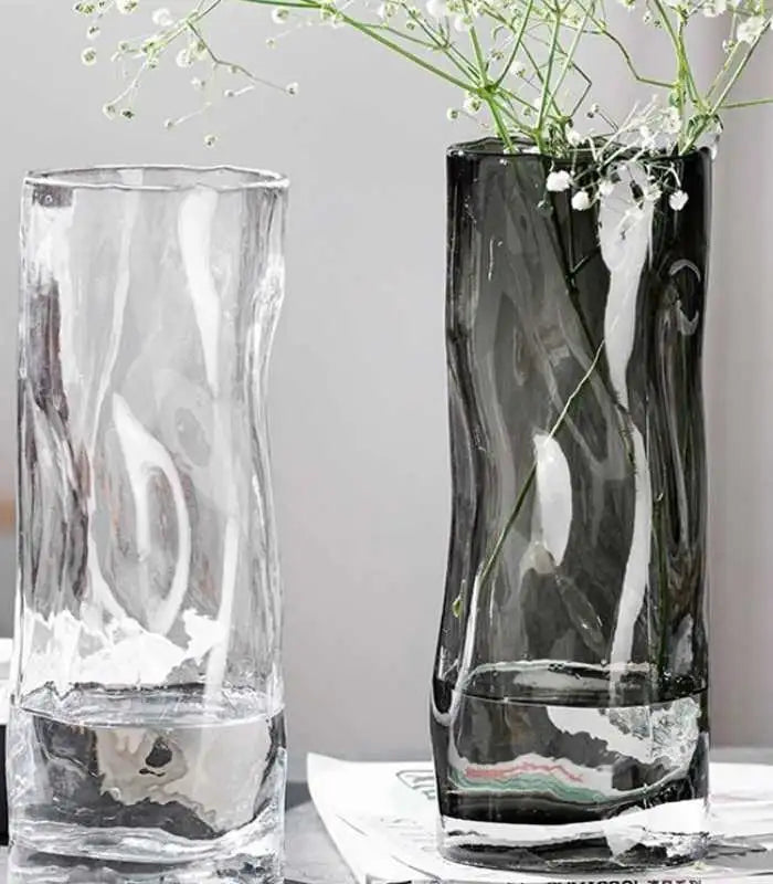 Tabletop Vase Transparent Crystal Glass with Swirls Cylindrical Black