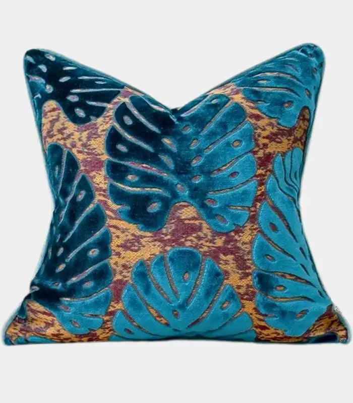 Velvet Floral Garden Cushion Cover Velvet Embroidery Blue