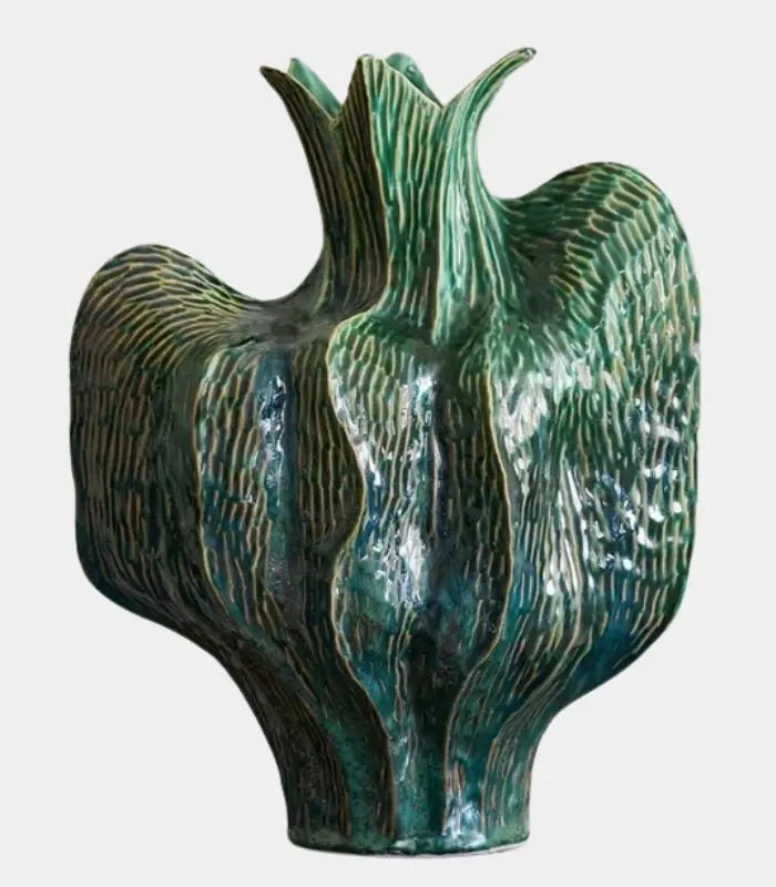 Botanica Ceramic Vase – Handcrafted Organic Form with Green Glaze 34 cm