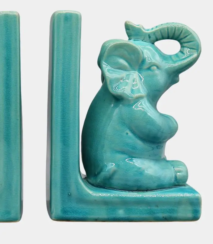 Set 2 Pcs Turquoise Porcelain Bird Elephant - Elegant Vintage Style Home Decor