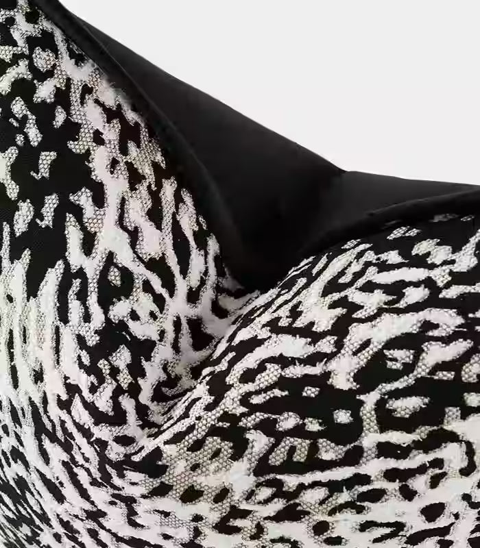 Leopard Print Jacquard Cushion Cover – Bold Black and White Animal Pattern