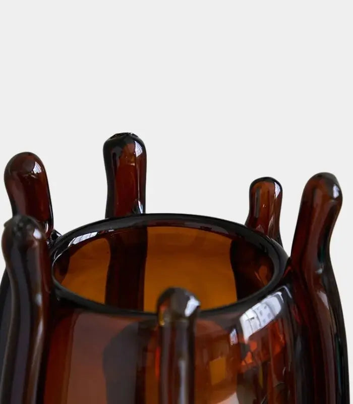 Velora Glass Vase – Hand-Crafted Sculptural Cage Design in Amber Brown