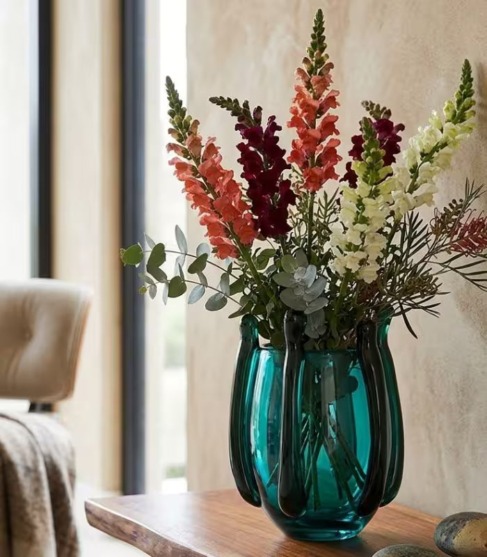 Oceana Glass Vase – Hand-Crafted Sculptural Cage Design in Teal 27 cm