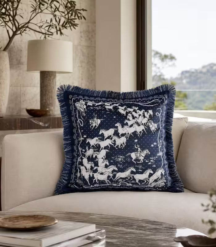 Pegasus Velvet Cushion Cover – Celestial Mythology in Navy and White Decorative Pillow Cases
