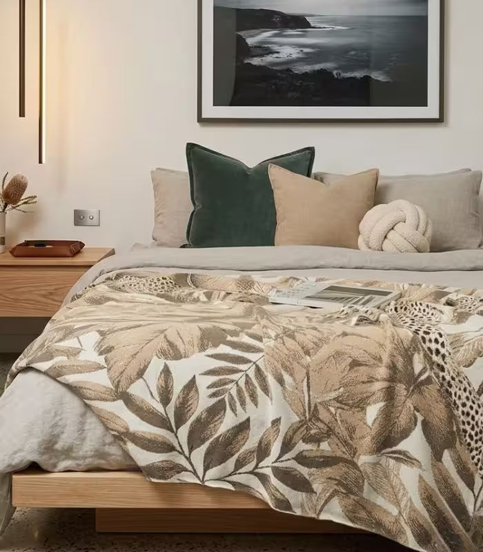Serengeti Knitted Acrylic Blanket – Leopard and Tropical Foliage Print
