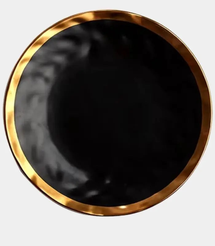 Gold Edge Porcelain Serving Platter Black & White 19.5 cm