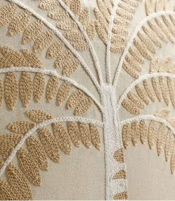 Palm Tree Embroidered Cushion Cover with Decorative Trim