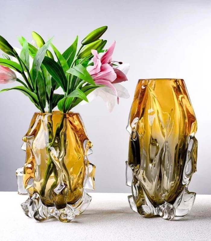 Crystal Glass Table Top Vase Amber Grey